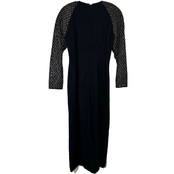 Vtg Morgan Matisse Black Long Cocktail Dress Long Sleeve Bling Side Slit Size 8 - Picture 2 of 11